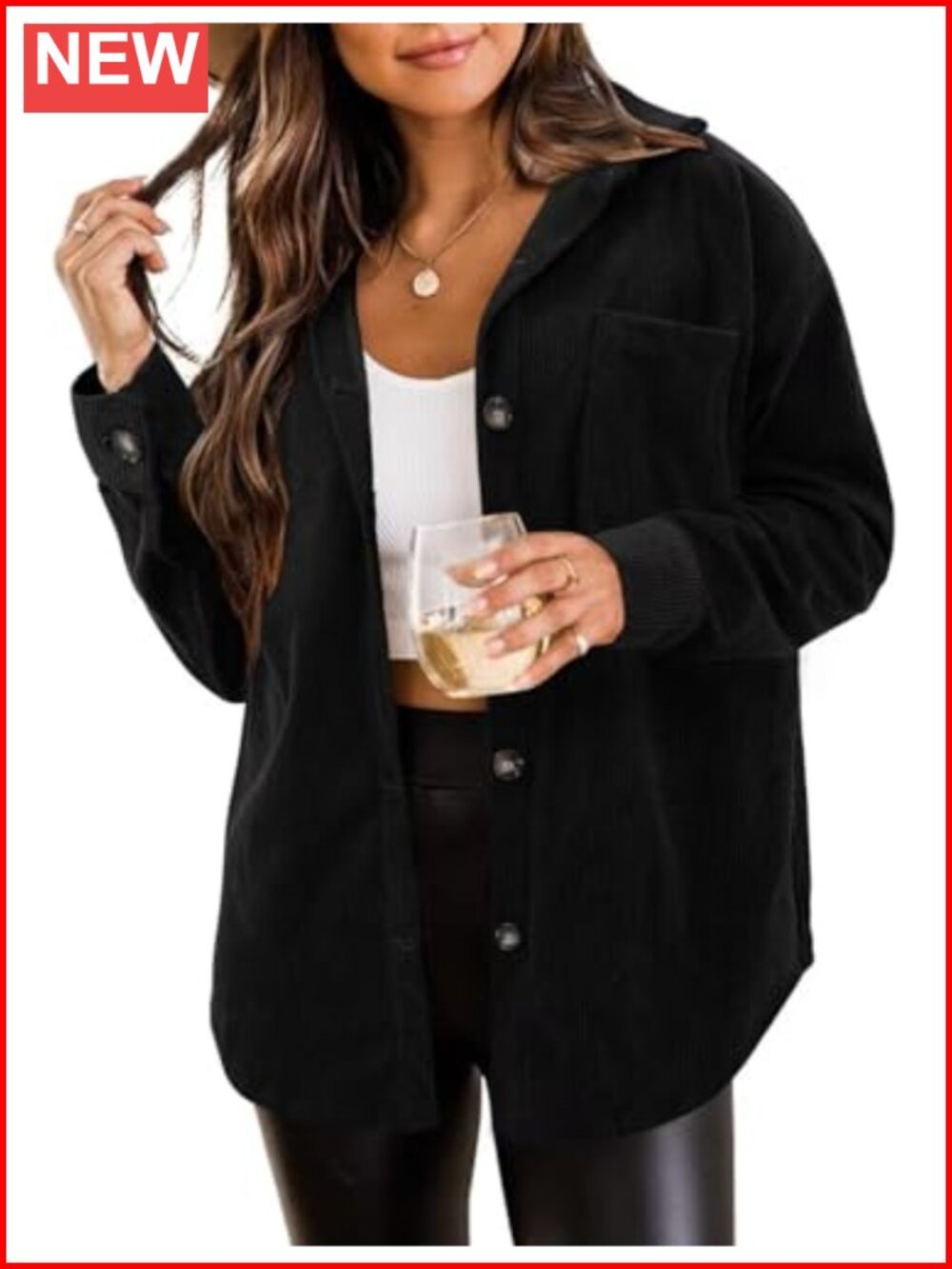 Womens Corduroy Button Down Shacket Plus Size Long Sleeve Casual Jacket